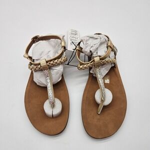 Fifth & Luxe Light Gold Rhinestone Braided Strap Flat Sandals Women's Size 7
